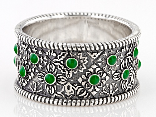 Artisan Collection of Morocco™ Green Enamel Sterling Silver Band Ring - Size 7