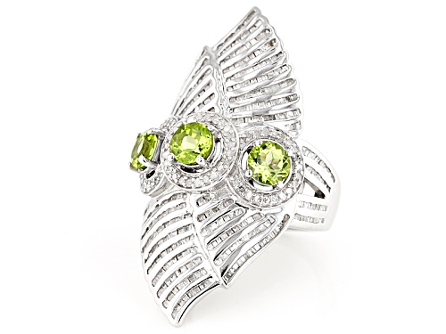 1.85ctw Round Peridot With 1.50ctw Round White Diamond Sterling Silver 3-Stone Ring - Size 7