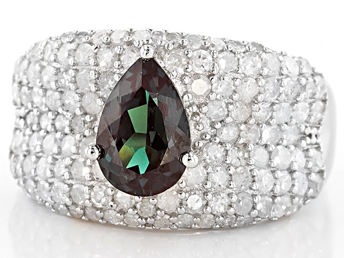 1.53ct Pear Shape Lab Created Alexandrite & 1.19ctw Round White Diamond Rhodium Over Silver Ring - Size 6