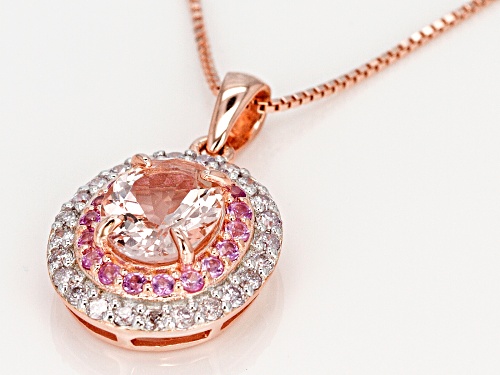 1.91ct Morganite with .45ctw Sapphire & .52ctw Diamond 18k Rose Gold Over Silver Pendant with Chain