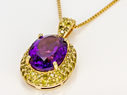 4.85ct African amethyst with 1.13ctw yellow diamond 18k yellow gold over pendant with chain