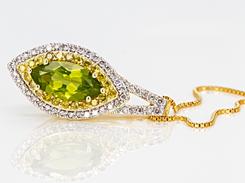 2.84ct Manchurian Peridot(TM) with 1.05ctw diamond 18k yellow gold over silver pendant with chain