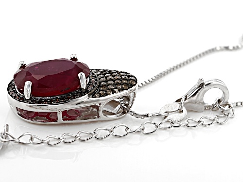 6.84CT MAHALEO(R) RUBY WITH .37CTW CHAMPAGNE & RED DIAMONDS RHODIUM OVER SILVER PENDANT W/CHAIN