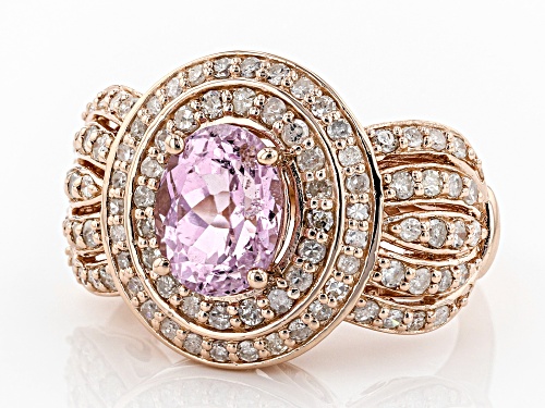 2.21ct Oval Kunzite With 1.01ctw White Diamond 18k Rose Gold Over Sterling Silver ring - Size 8