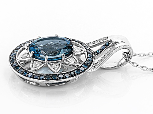 5.10ct London Blue Topaz With .92ctw Diamond Rhodium Over Silver Pendant With Adjustable Chain