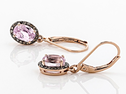 1.90ctw kunzite with .09ctw champagne diamond accent 18k rose gold over silver dangle earrings