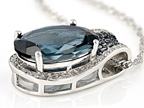 6.18ct London Blue Topaz, .45ctw Blue Diamond & White Zircon Rhodium Over Silver Pendant With Chain