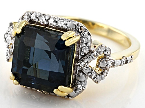 4.62CT SQUARE OCTAGONAL LONDON BLUE TOPAZ WITH .26CTW WHITE DIAMOND 18K YELLOW GOLD OVER SILVER RING - Size 8