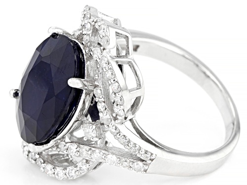 5.95ct Oval Blue Sapphire with .62ctw Round White Diamond Rhodium Over Sterling Silver Ring - Size 11