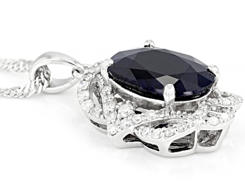 5.95ct Blue Sapphire with .52ctw White Diamond Rhodium Over Sterling Silver Pendant with Chain