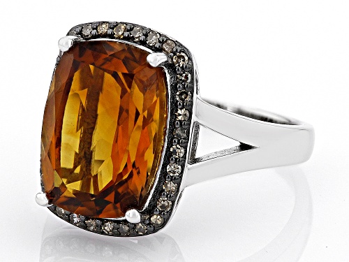 5.36ct Madeira Citrine And 0.22ctw Champagne Diamond Rhodium Over Sterling Silver Ring - Size 8