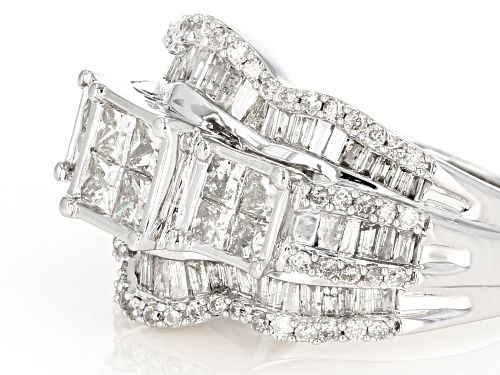 2.00ctw Princess Cut, Baguette, & Round Diamond 10k White Gold Quad Ring - Size 7