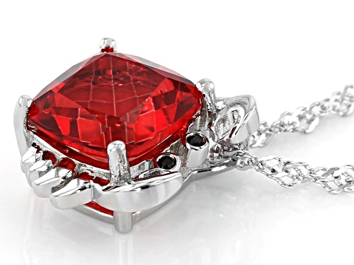1.96ct Coral Color Quartz With 0.01ctw Black Spinel Rhodium Over Silver Crab Pendant With Chain
