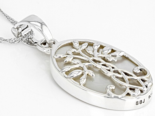 26x17mm Oval Mother-of-Pearl Rhodium Over Sterling Silver Tree Of Life Enhancer With Chain