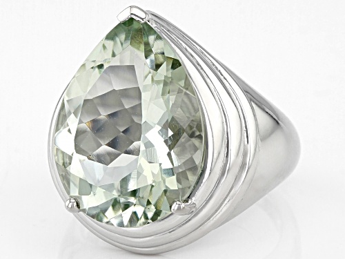 7.84ct Pear shape Prasiolite Rhodium Over Sterling Silver Solitaire Ring - Size 10