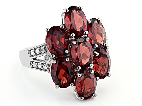 4.76ctw Oval Vermelho Garnet(TM) and 0.02ctw Round Diamond Accent Rhodium Over Sterling Silver Ring - Size 7