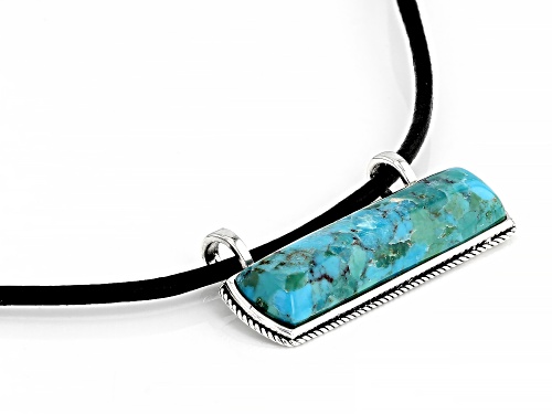 32X8 Rectangular Cushion And 5mm Round Bead Turquoise Sterling Silver Pendant With Black Cord
