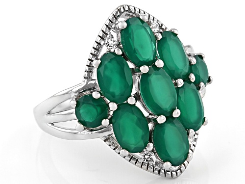 2.84ctw Green Onyx With .04ctw White Topaz Rhodium Over Sterling Silver Ring - Size 8