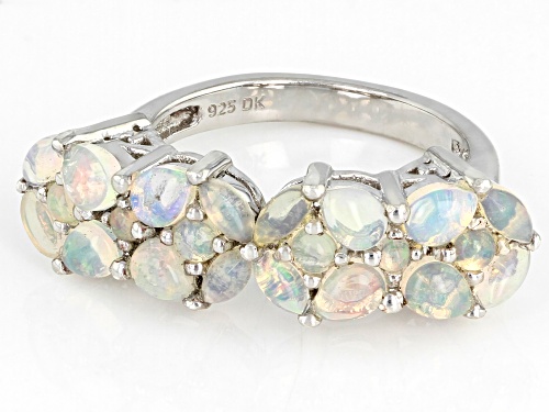 1.04ctw Mixed shapes Cabochon Ethiopian Opal Rhodium Over Sterling Silver Ring - Size 8
