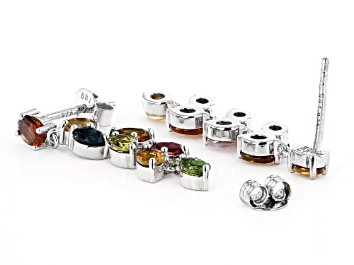 1.55ctw Oval Multi-Tourmaline Rhodium Over Sterling Silver Earrings
