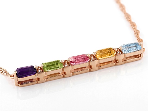 1.52ctw Rectangular Octagonal Multi-Gem With  White Topaz 18k Rose Gold Over Silver Bar Neclklace - Size 18