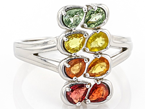 1.36ctw Pear Shape Multi-Sapphire Rhodium Over Sterling Silver Ring - Size 7