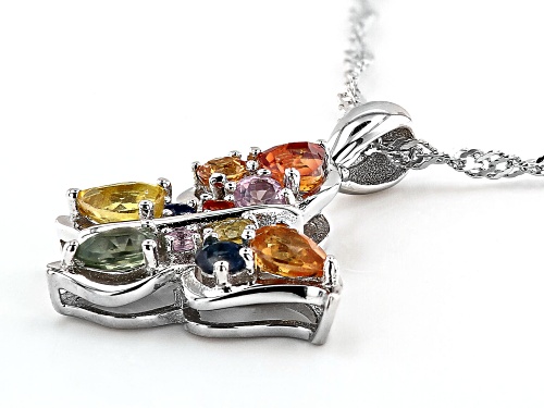 1.03ctw Mixed Shape Multi-Sapphire Rhodium Over Sterling Silver Butterfly Pendant With Chain