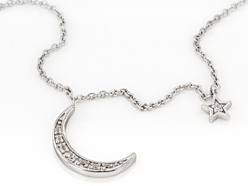 0.07ctw Round White Zircon Rhodium Over Sterling Silver Moon And Star Necklace - Size 18