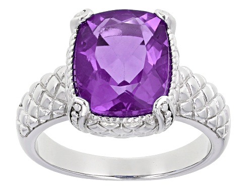 3.91ct Rectangular Cushion Color Change Fluorite Rhodium Over Sterling Silver Solitaire Ring - Size 8