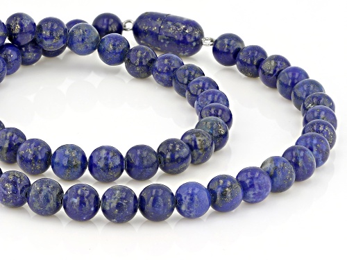8 -8.5mm Round And 10x9mm Fancy Lapis Lazuli Rhodium Over Sterling Silver Beaded Necklace