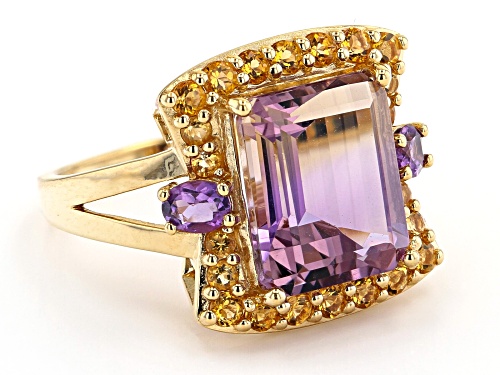4.67ct Ametrine With .26ctw African Amethsyt And .62ctw Citrine 18K Yellow Gold Over Silver Ring - Size 9