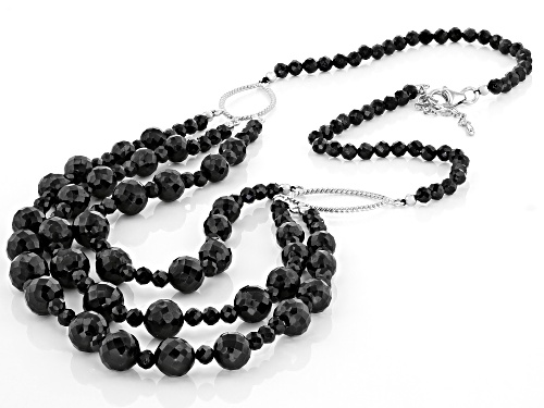 9-7mm , 4mm Round Black Spinel Rhodium Over Sterling Silver Beaded Necklace - Size 18