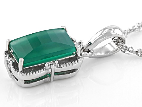 10.5x6mm Barrel Green Onyx with 0.08ctw White Zircon Rhodium Over Sterling Silver Pendant with Chain