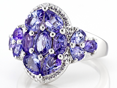 2.22ctw Pear Shape & .75ctw Oval Tanzanite Rhodium Over Sterling Silver Ring - Size 7
