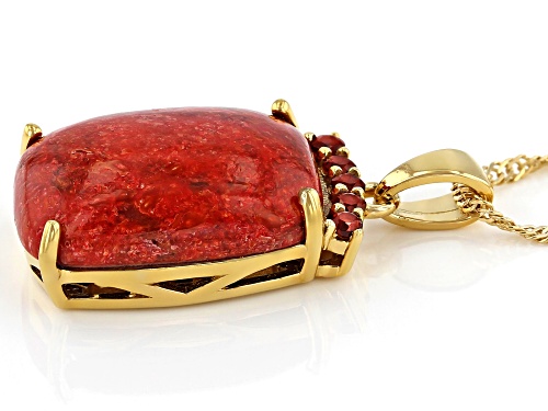 18x13mm Sponge Coral With 0.17ctw Garnet 18k Yellow Gold Over Sterling Silver Pendant With Chain