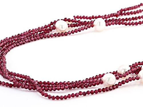 2-2.5mm Round Vermelho Garnet(TM) With 5-6mm Round Cultured Freshwater Pearl Beaded Necklace - Size 100