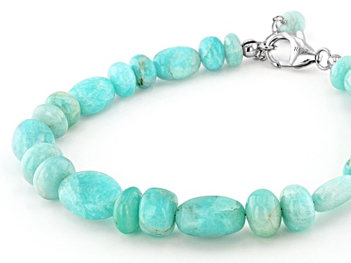 10x8mm Oval & Rondelle Amazonite Rhodium Over Sterling Silver Bracelet - Size 7.25
