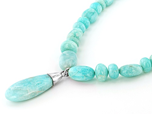 Pear Shape, Oval & 5-8mm Rondelle Amazonite Rhodium Over Sterling Silver Necklace - Size 18