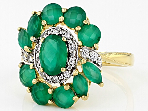 2.15ctw Green Onyx With 0.15ctw White Zircon 18k Yellow Gold Over Sterling Silver Ring - Size 7