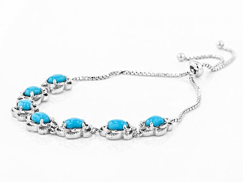 6x4mm Rectangular Cushion Cabochon Sleeping Beauty Turquoise Rhodium Over Silver Bolo Bracelet
