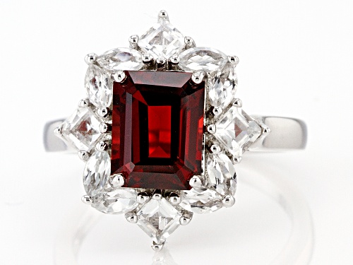 1.40ct Vermelho Garnet™ With 1.29ctw White Topaz Rhodium Over Sterling Silver Ring - Size 7