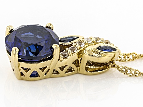 3.12ctw Lab Blue Sapphire With 0.10ctw Lab White Sapphire 18k Yellow Gold Over Silver Pendant Chain