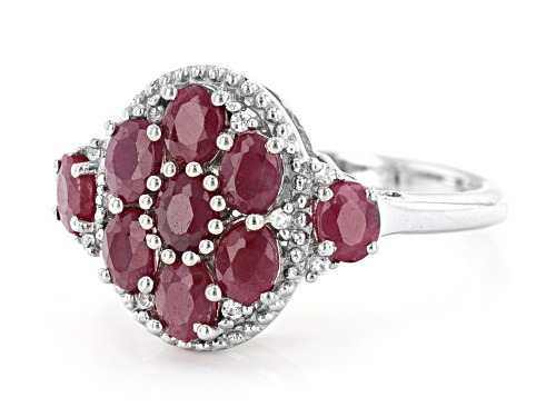 2.67ctw Oval Indian Ruby With .04ctw Round White Zircon Rhodium Over Sterling Silver Ring - Size 8