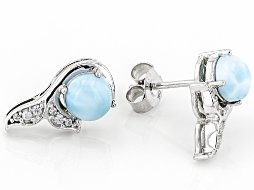 6mm Round Larimar With 0.12ctw Round White Zircon Rhodium Over Sterling Silver Earring