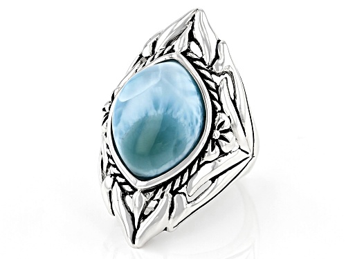 16x12mm Larimar Rhodium Over Sterling Silver Solitaire Ring - Size 8
