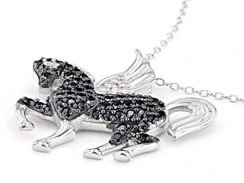 0.83ctw Black Spinel With 0.02ctw White Zircon Rhodium Over Silver Pegasus Pendant With Chain