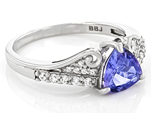 1.00ct Tanzanite With 0.17ctw Round White Zircon Rhodium Over Sterling Silver Ring - Size 9