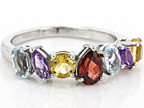 1.54ctw Citrine, Garnet, Amethyst, And Sky Blue Topaz Rhodium Over Sterling Silver Ring - Size 8
