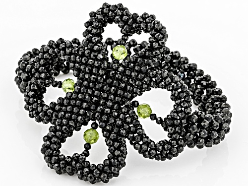 2.2-2.5mm Black Spinel With Round 3.00ct Manchurian Peridot ™ Beaded Stretch Bracelet.