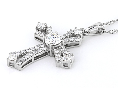 MOISSANITE FIRE® 1.84CTW DEW PLATINEVE®  CROSS PENDANT & 18 INCH SINGAPORE CHAIN